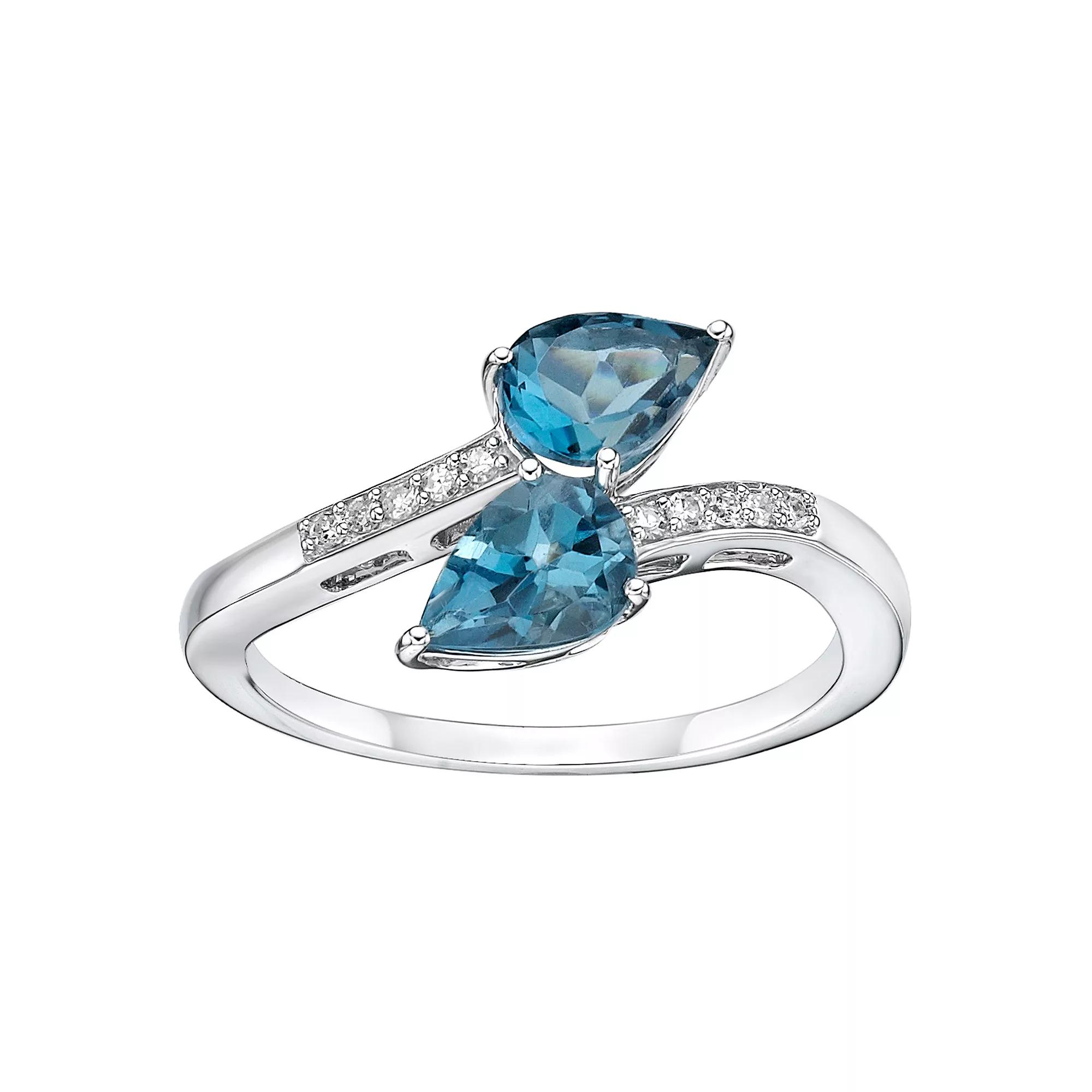 Gemminded 10k White Gold London Blue Topaz & Diamond Accent Ring, Women's,  Product Image