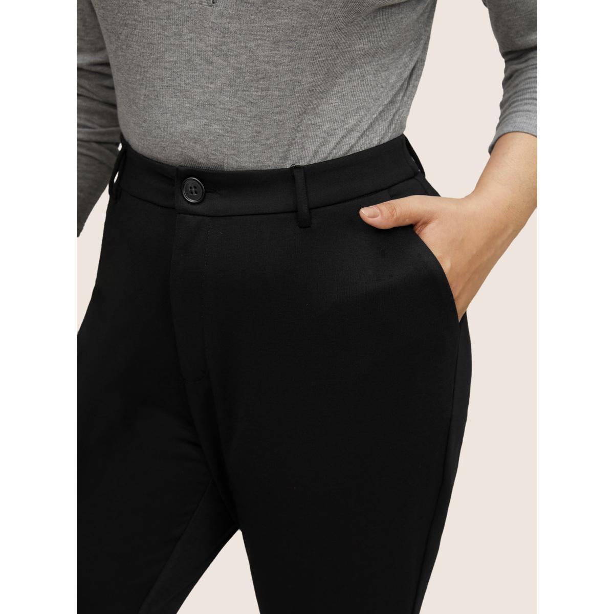 Plus Size Solid High Rise Slant Pocket Flare Leg Pants Women Black At the Office Flare Leg High Rise Work Pants BloomChic 28/5X Product Image