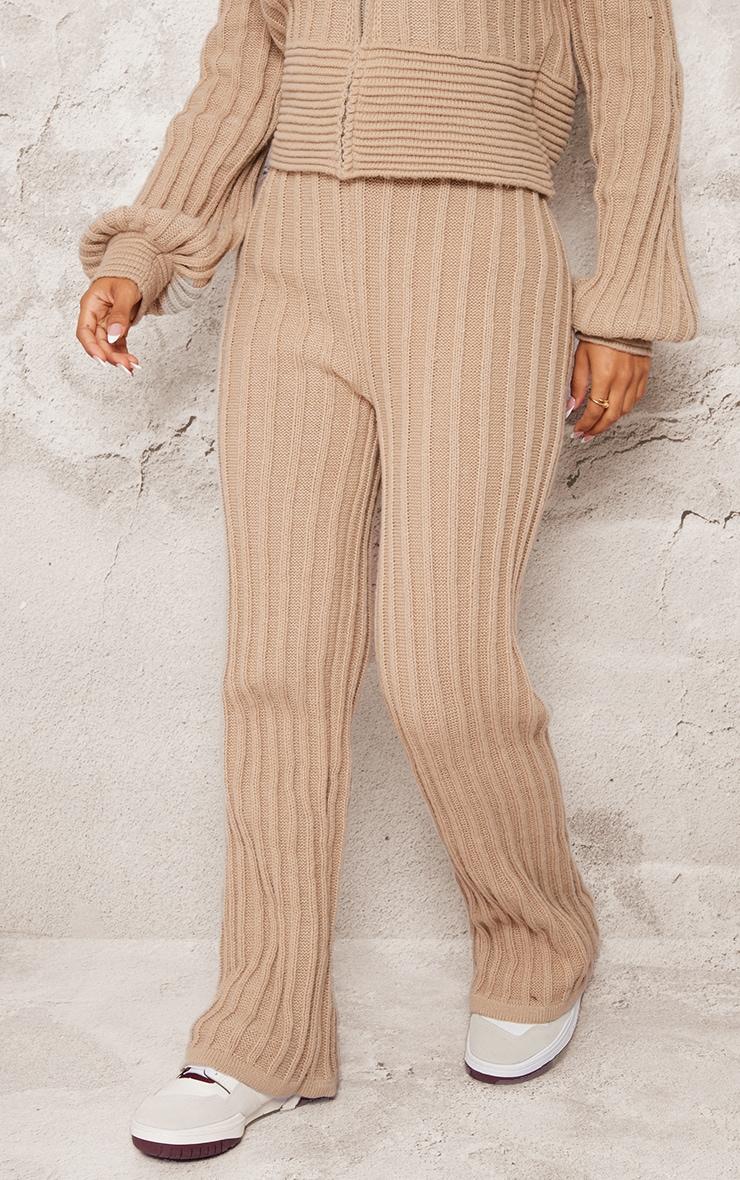 Petite Stone Athletic Sport Embroidered Knit Flared Pants Product Image