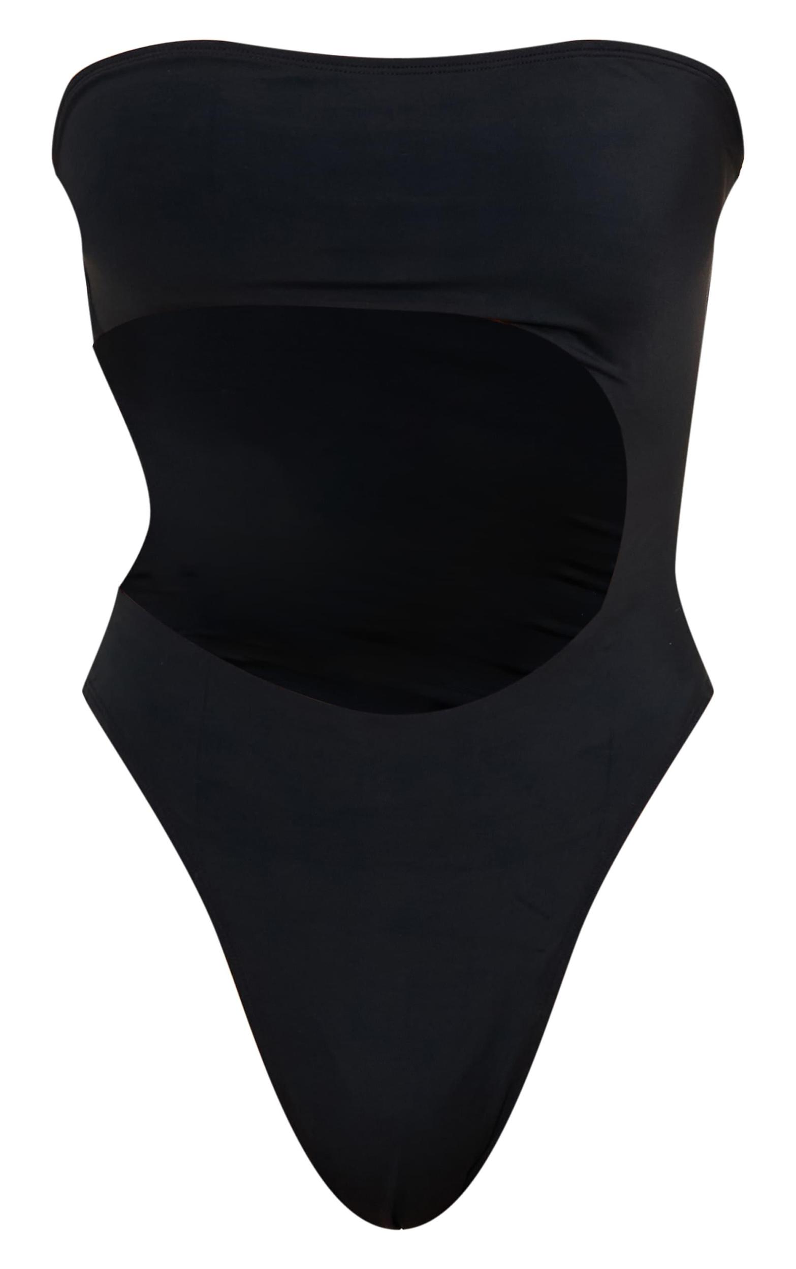 Black Bandeau Cut Out High Leg Swimsuit Product Image