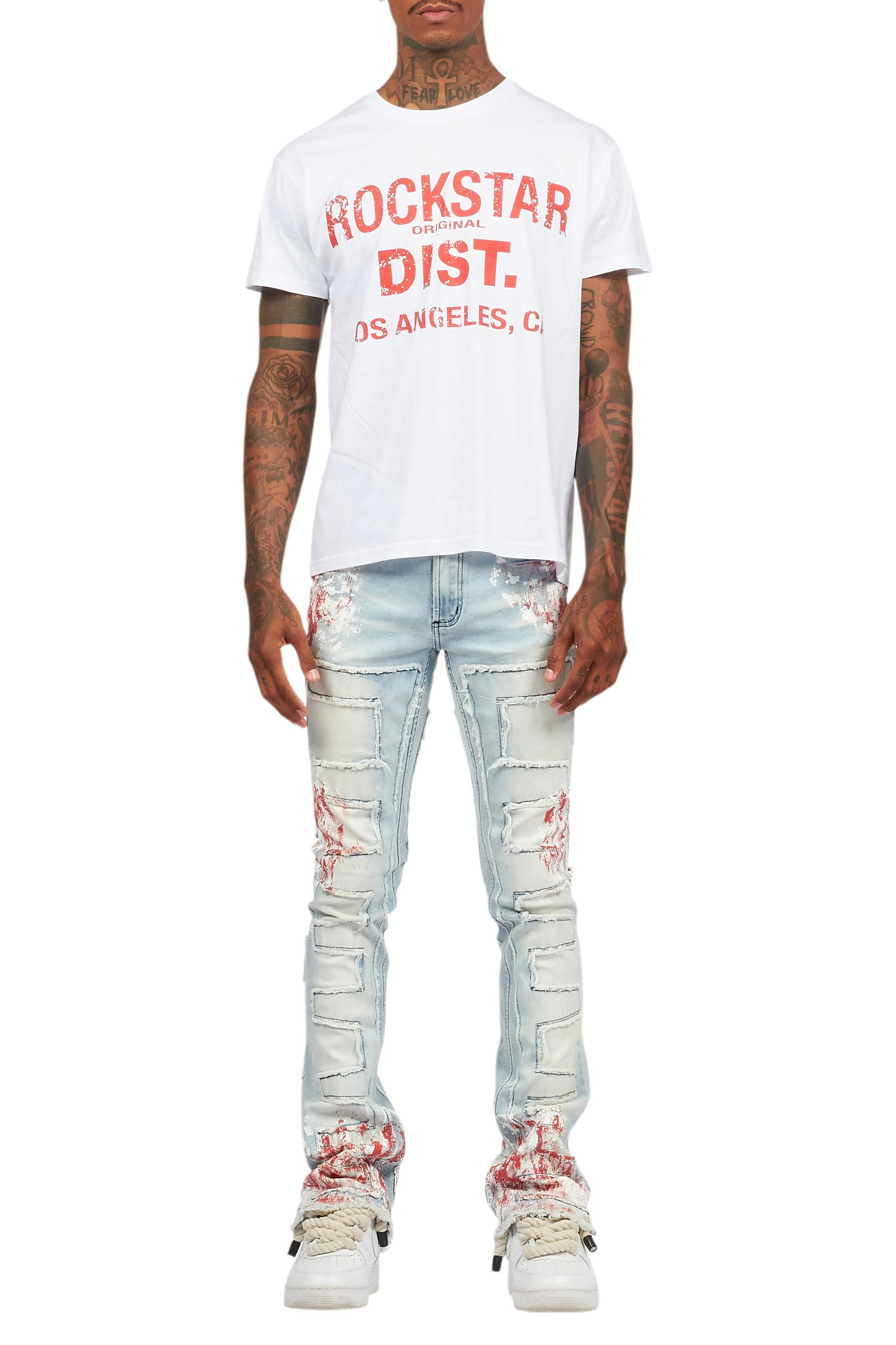Saxon White/Red T-Shirt/Stacked Flare Jean Set Male Product Image