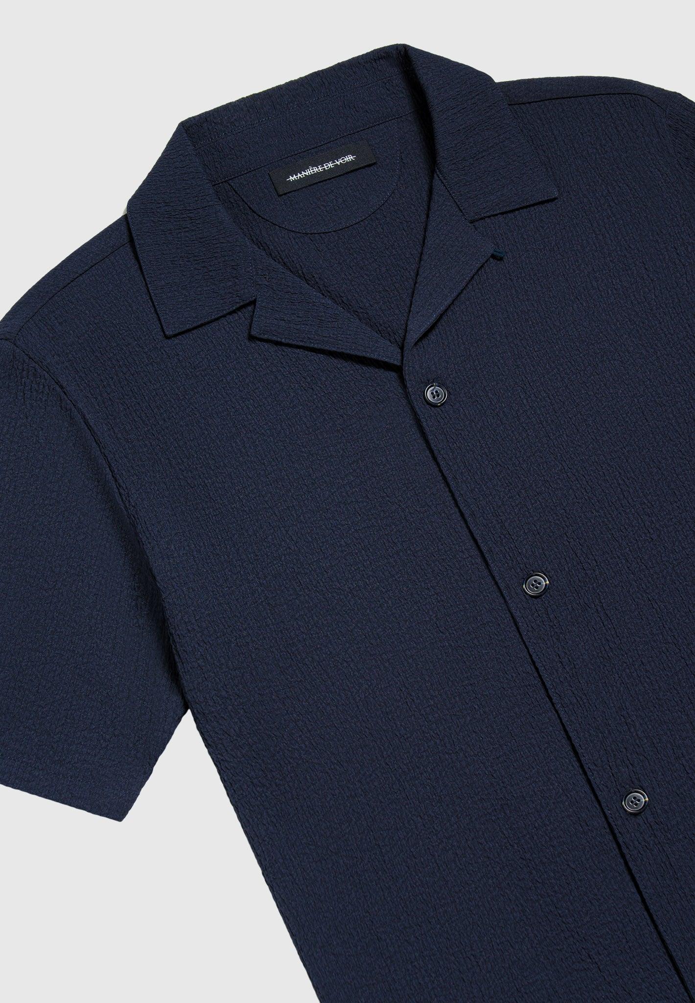 Seersucker Revere Shirt - Navy Male Product Image