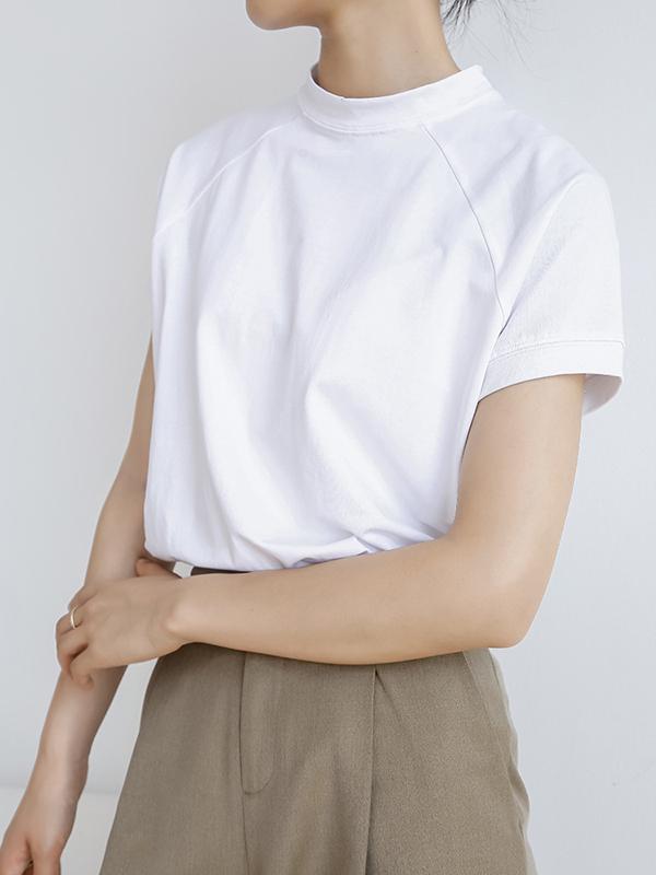 Casual Short Sleeves Loose Solid Color Stand Collar T-Shirts Tops Product Image