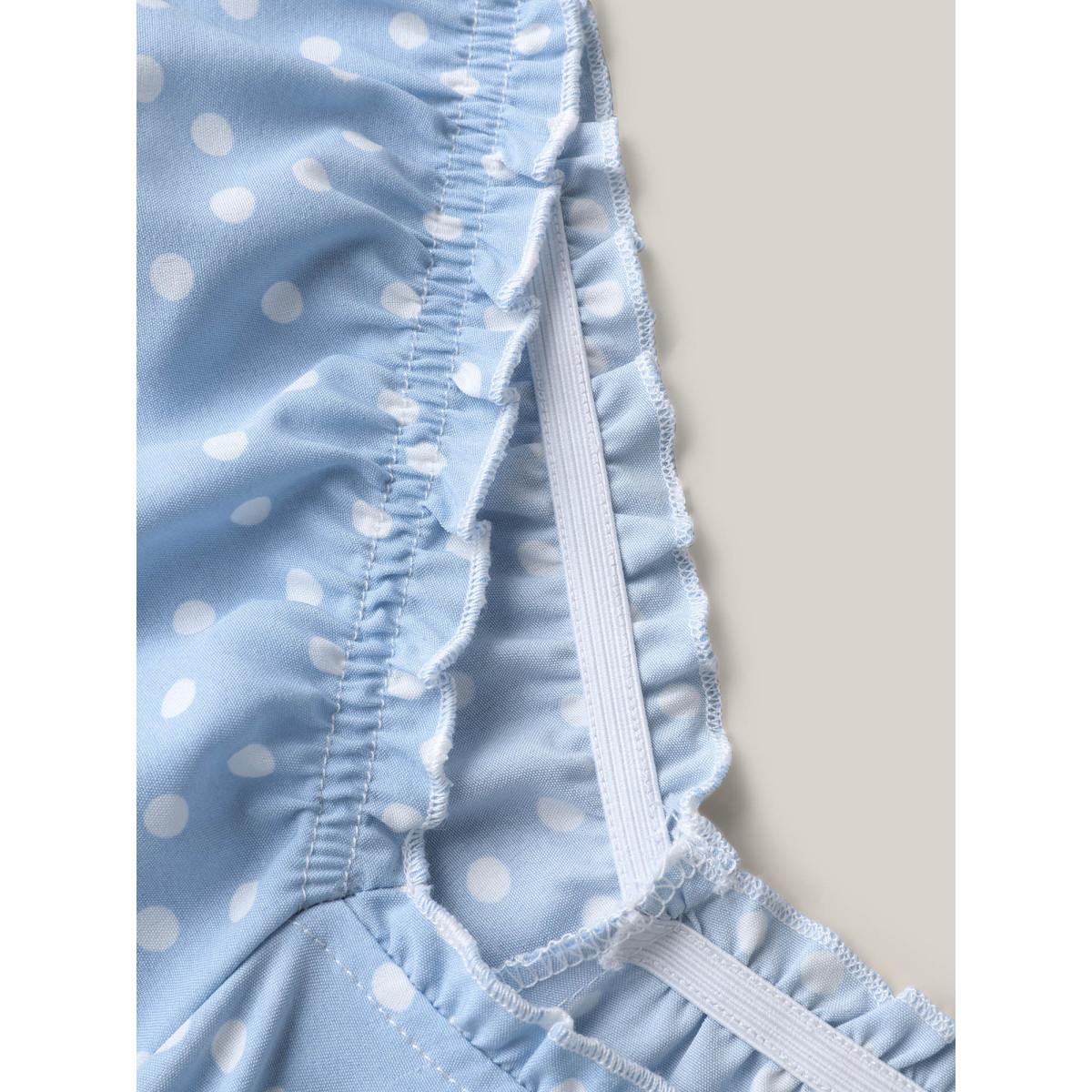 Plus Size Ruffle Trim Polka Dots Pockets Midi Dress LightBlue Women Non Short sleeve Curvy BloomChic 30/6X Product Image