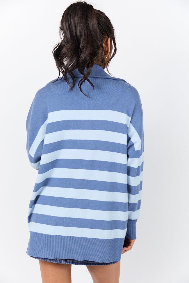 Pulling Heartstrings Navy and Blue Stripe Quarter Zip Pullover FINAL SALE Product Image