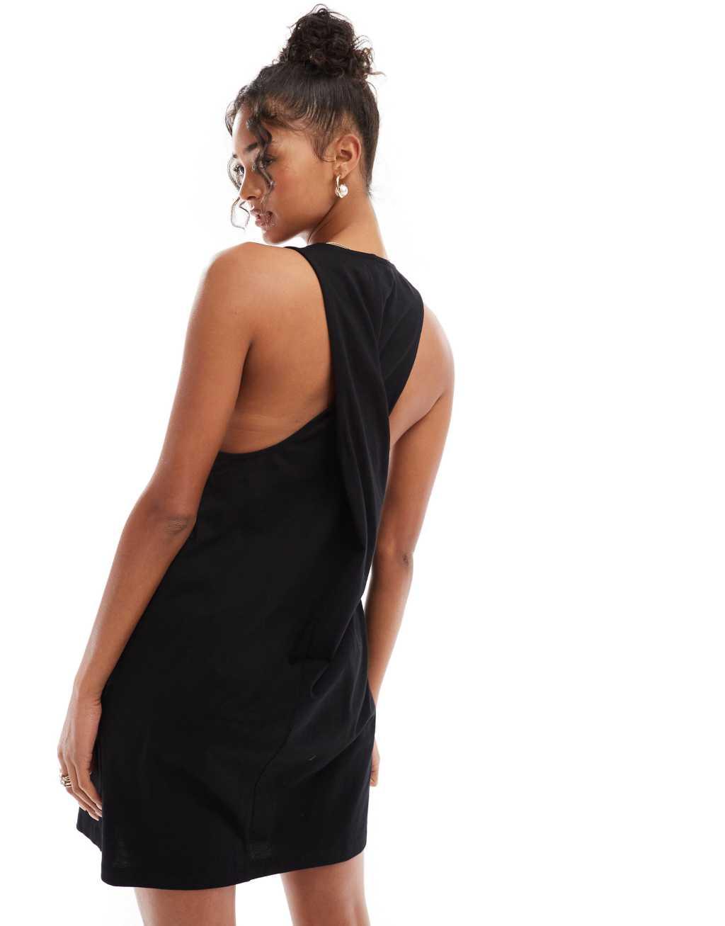 ASOS DESIGN twist back column mini dress in black Product Image