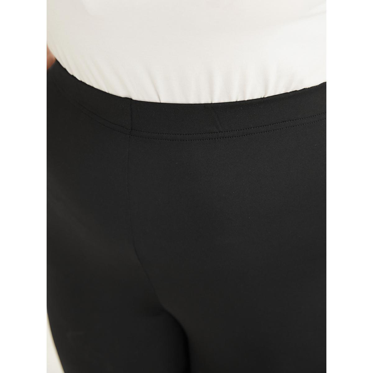 Plus Size Skinny Contrast Lace Cropped Leggings Women Black Elegant Medium stretch Skinny High Rise Dailywear Leggings BloomChic 10/M Product Image