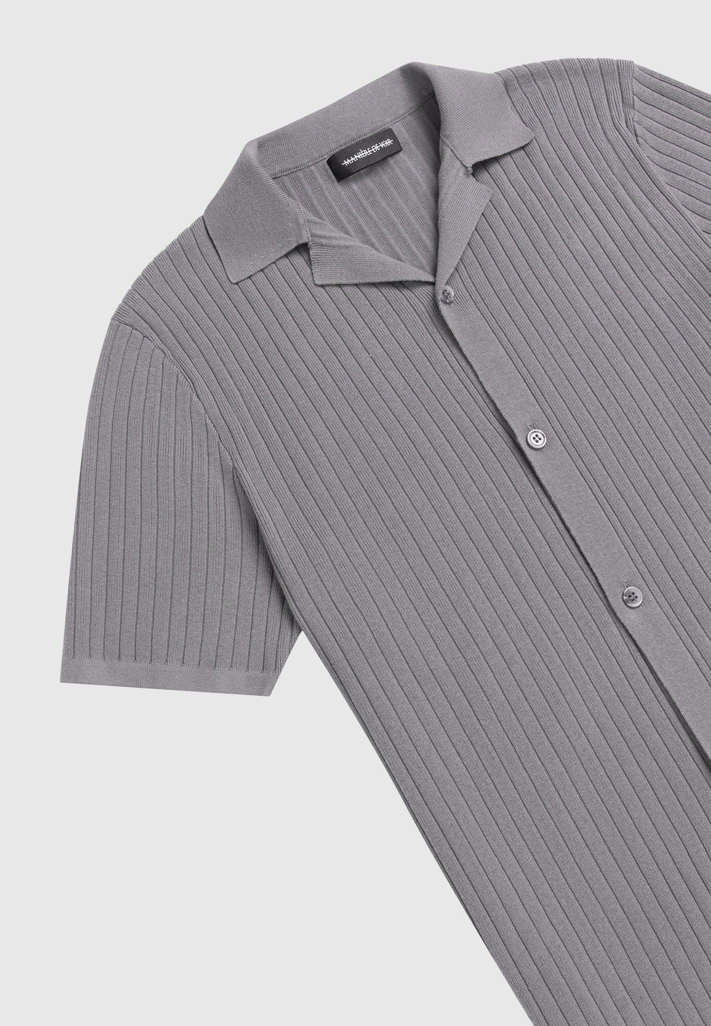 Ribbed Knit Revere Shirt - Grey Male Product Image