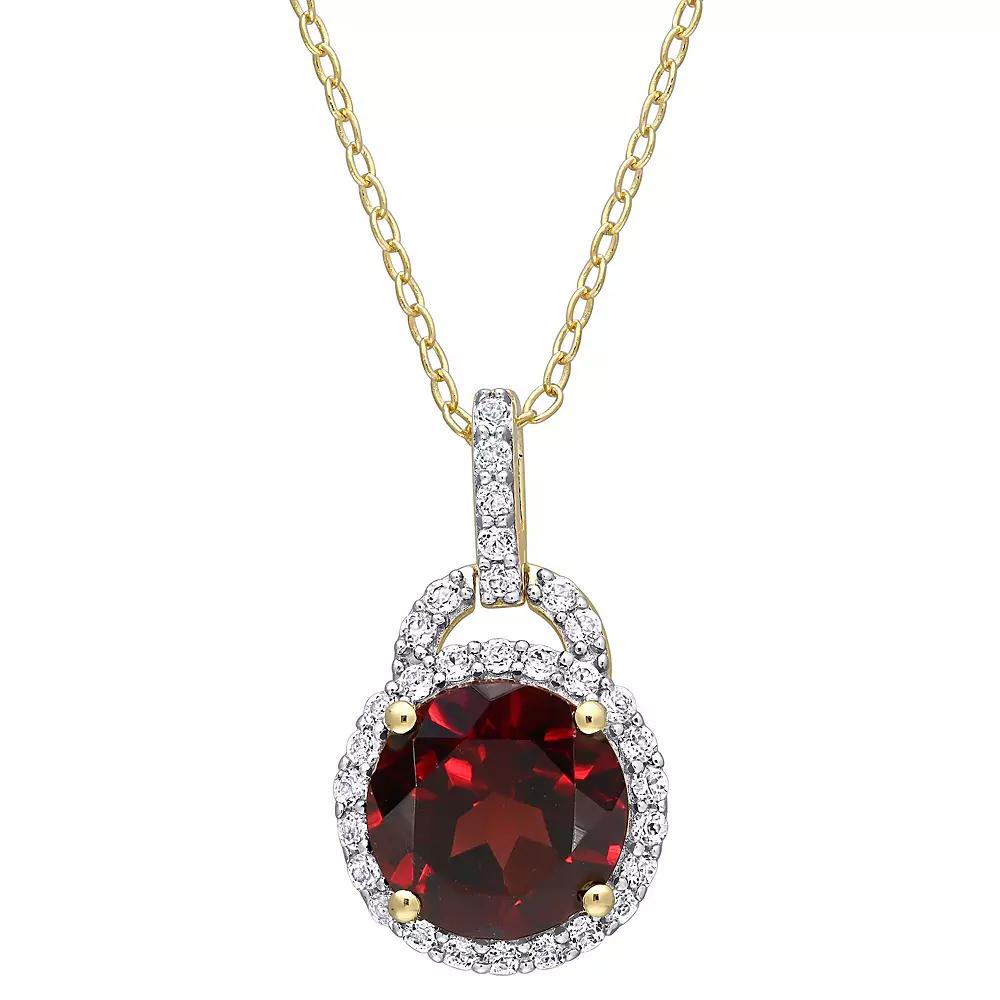Stella Grace 18k Gold Over Silver Garnet & White Topaz Drop Pendant Necklace, Women's, Size: 18", Gold Tone Product Image