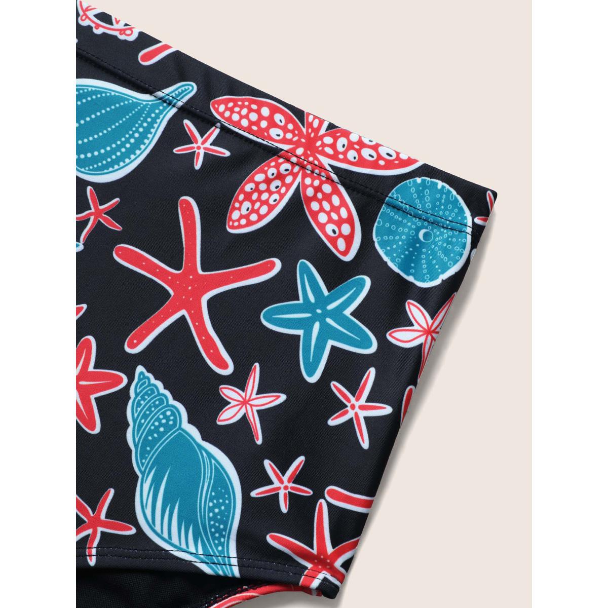 Plus Size Marine Elements Twist Front Gathered Swim Dress Women's Swimwear Black Beach Bodycon V-neck High stretch Curve Swim Dresses BloomChic 30/6X Product Image