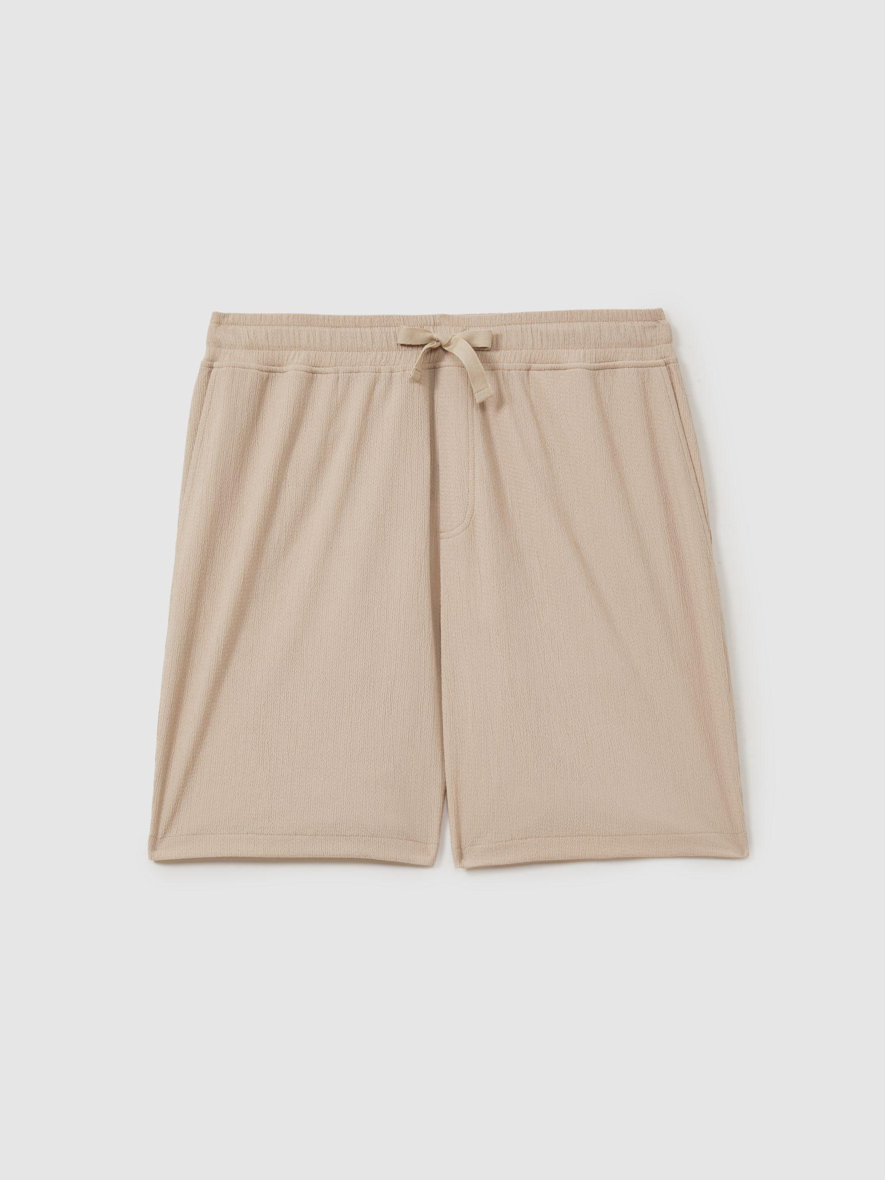 Textured Crepe Drawstring Shorts in Oatmeal Product Image