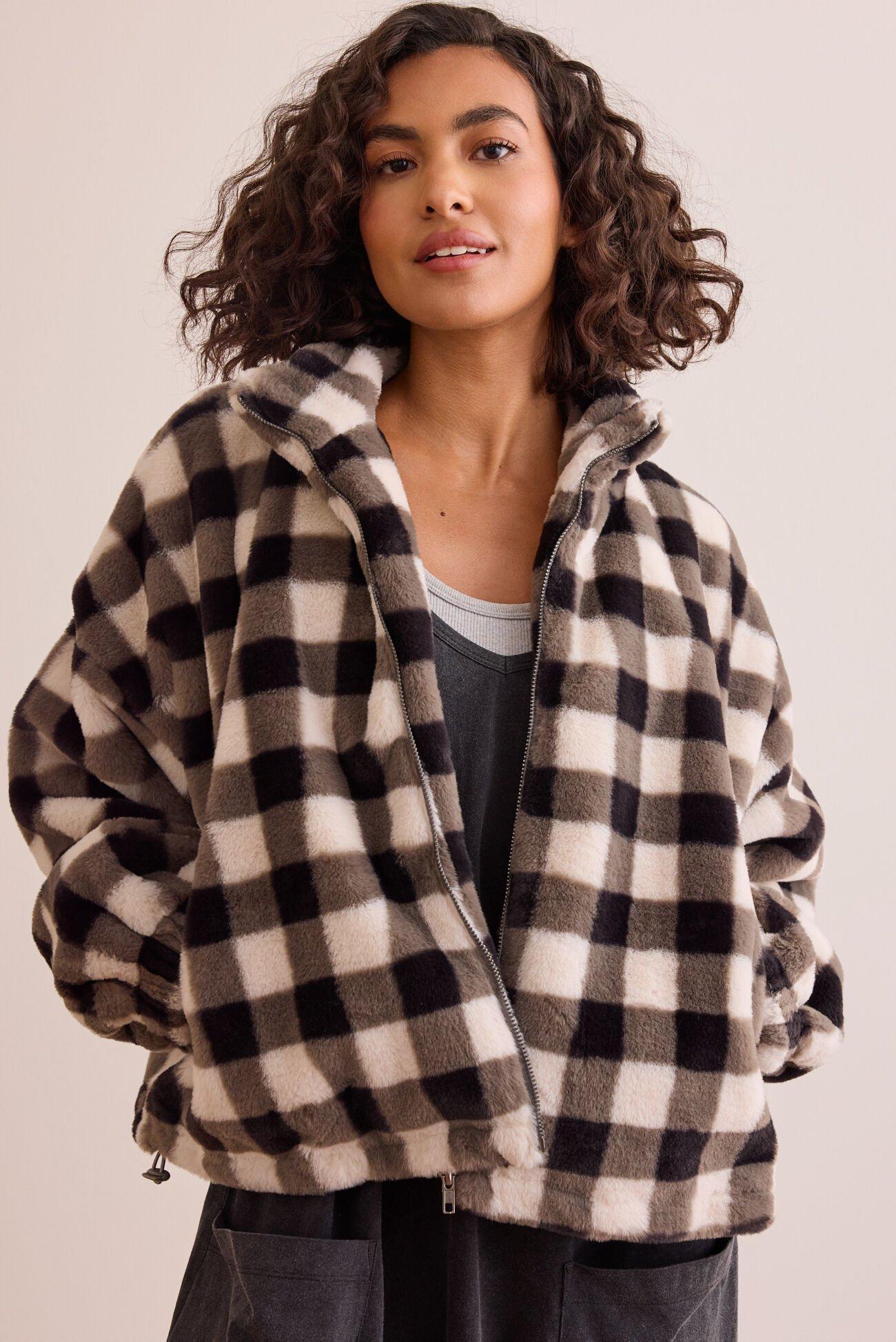 Sideline Gingham Fur Jacket Product Image