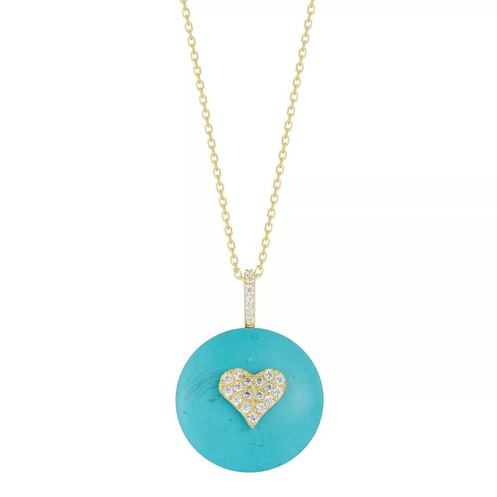Sunkissed Sterling 14k Gold Over Silver Cubic Zirconia & Simulated Turquoise Heart Necklace, Women's, Size: 17", Gold Tone Product Image