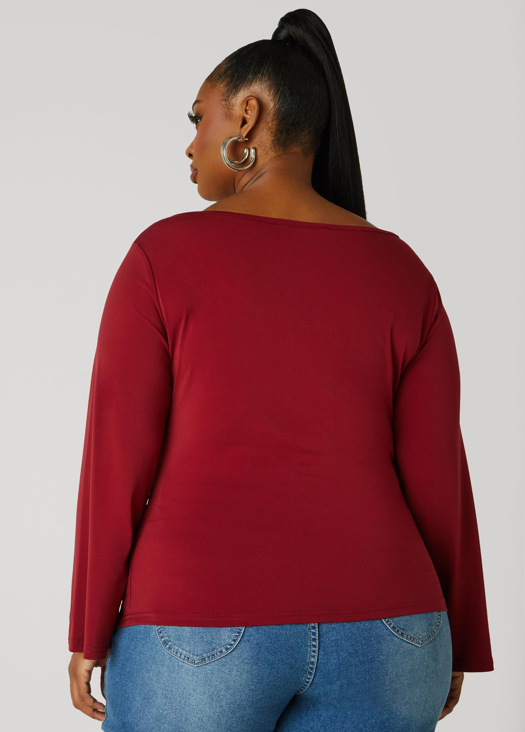 Plus Size Gathered Boat Neck Top Ashley Stewart Product Image