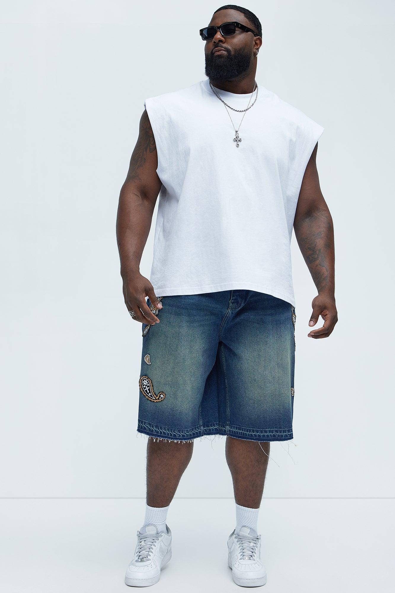 Hilltop Paisley Relaxed Denim Short - Medium Blue Wash Product Image