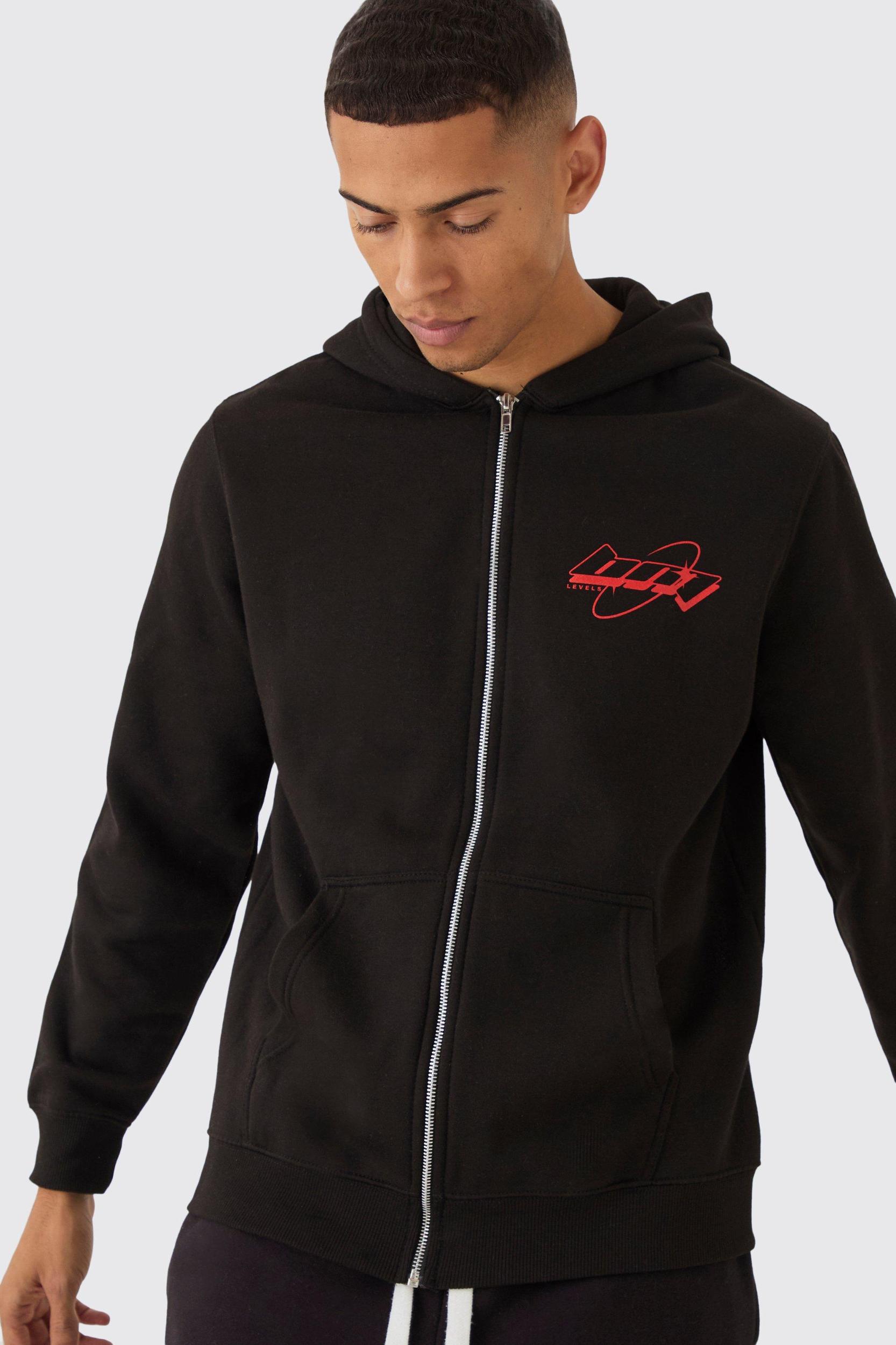 Regular Fit Celestial Stacked Text Graphic Zip Through Hoodie | boohooMAN USA Product Image