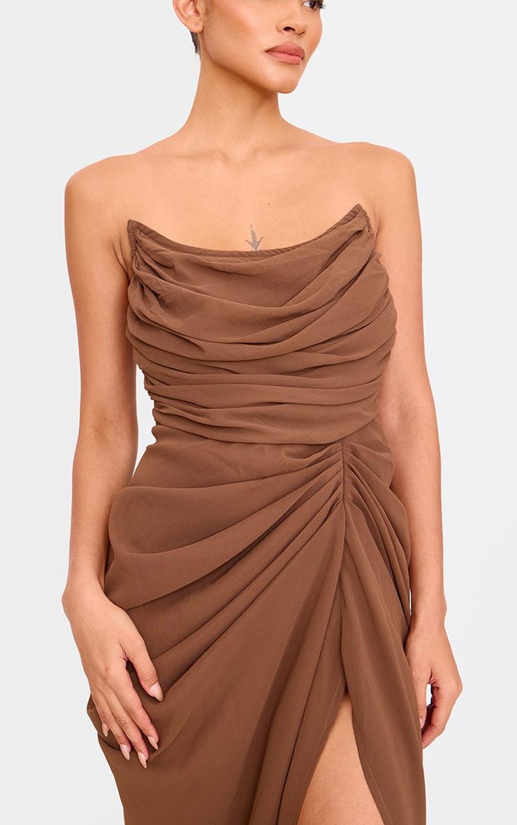 Chocolate Chiffon Corset Bandeau Draped Midi Dress Product Image