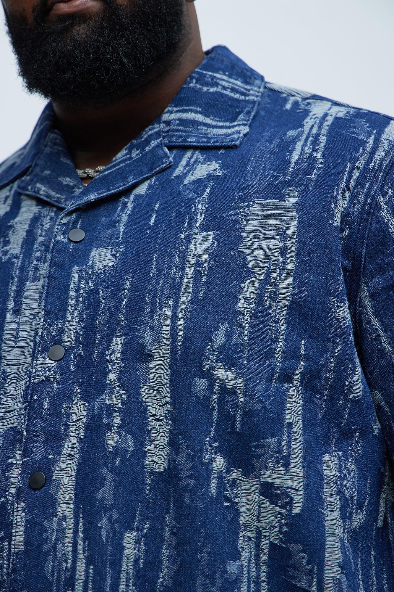 De Soto Jacquard Denim Shirt - Blue Wash Product Image