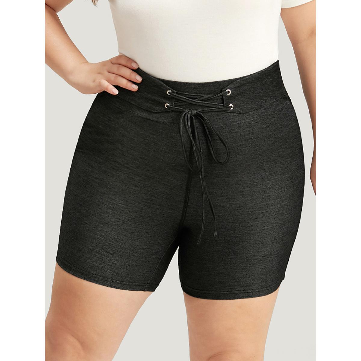 Plus Size Solid High Rise Ties Very Stretchy Leggings Women Black Casual High stretch Skinny High Rise Dailywear Leggings BloomChic 12/L Product Image