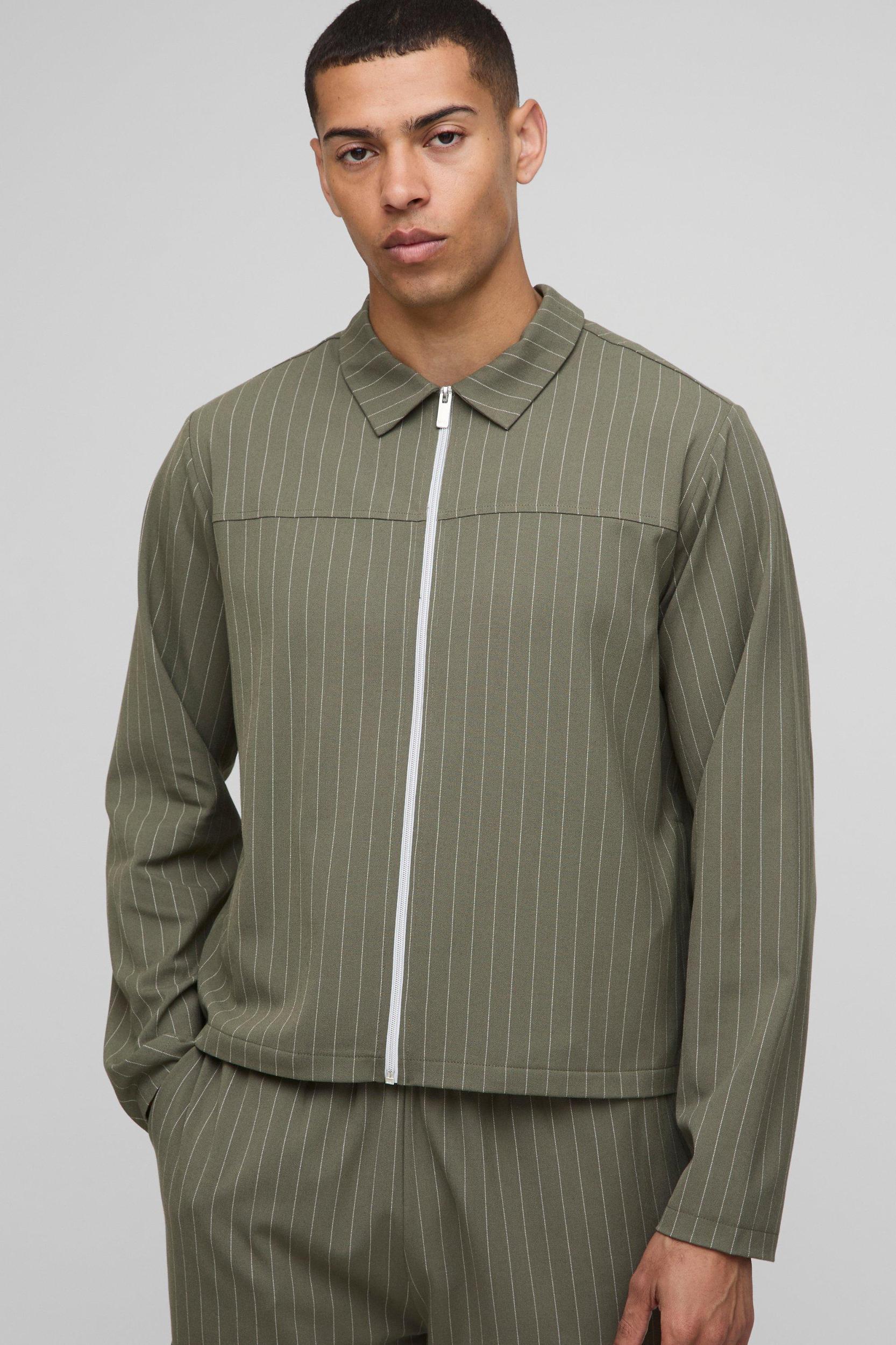 Regular Fit Stripe Harrington Jacket | boohooMAN USA Product Image
