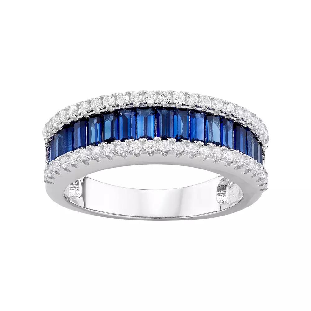 Designs by Gioelli Sterling Silver Lab-Created Blue & White Sapphire Multi Row Ring, Women's, Size: 5 Product Image