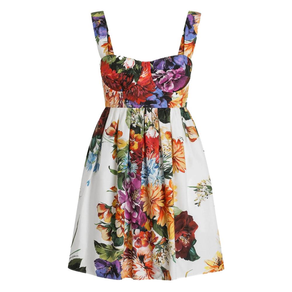 DOLCE & GABBANA Multicolor Sleeveless Dress With Bustier Style Neckline And All-over Floral Print In Cotton Woman Product Image