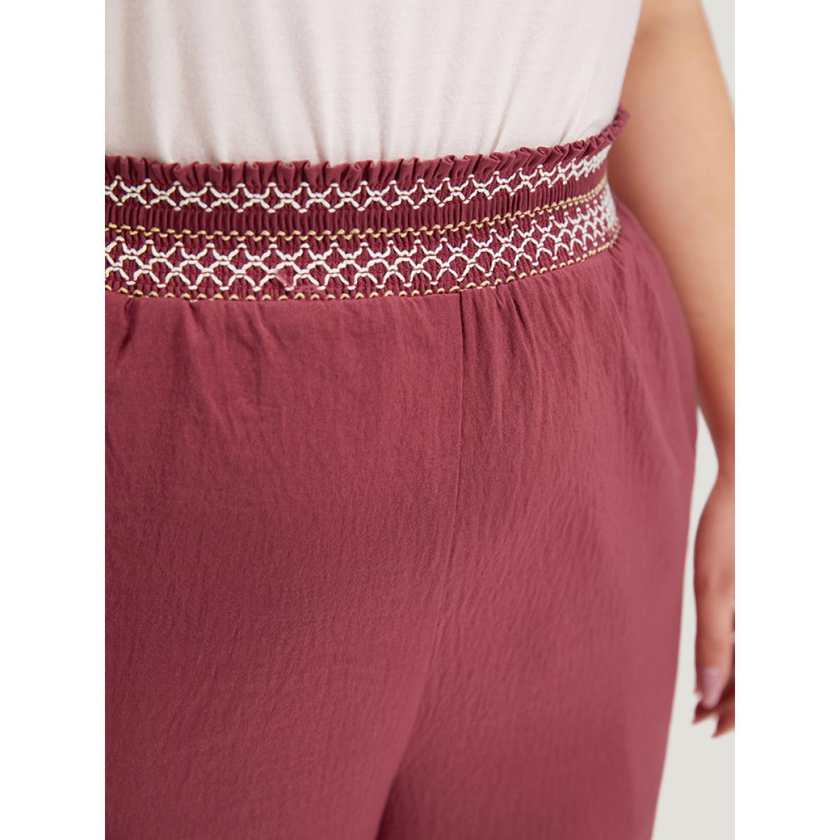 Plus Size Contrast Pocket Shirred Paperbag Waist Carrot Pants Women Burgundy Elegant High Rise Dailywear Pants BloomChic 14-16/1X Product Image