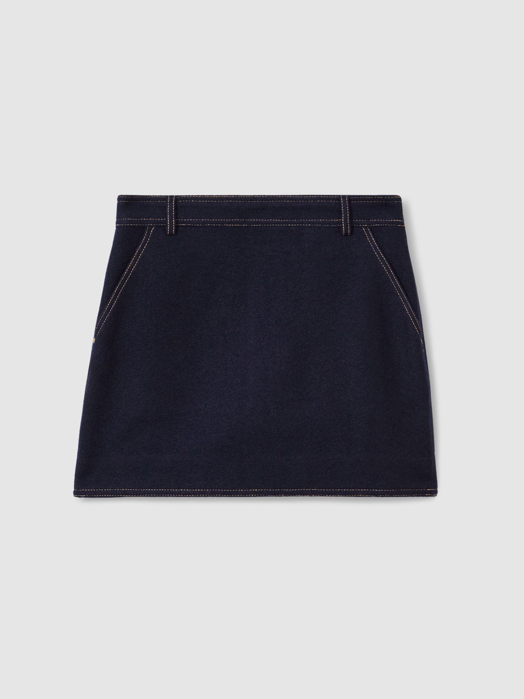 Wool-Blend Topstitched Mini Skirt in Navy Product Image