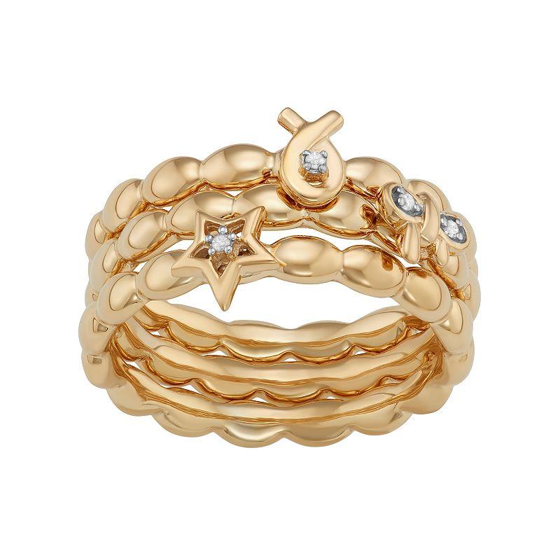 Jewelexcess Sterling Silver Diamond Accent Bow, Ribbon & Star Stack Ring Set, Womens Silver Tone Product Image