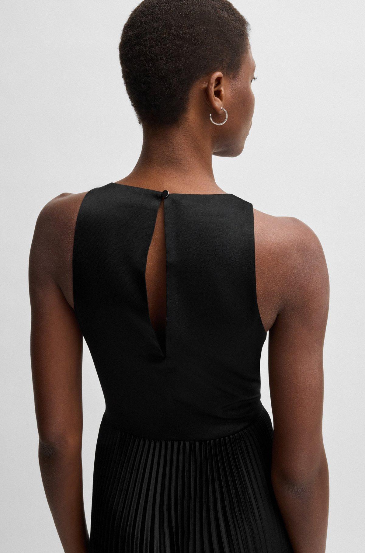 Maxi dress in hammered satin with plissé skirt Product Image