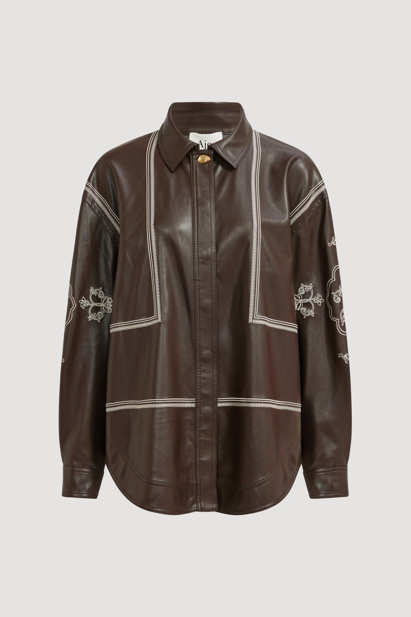 Lotus Vegan Leather Shirt-DARK CHOCOLATE / 4 Product Image