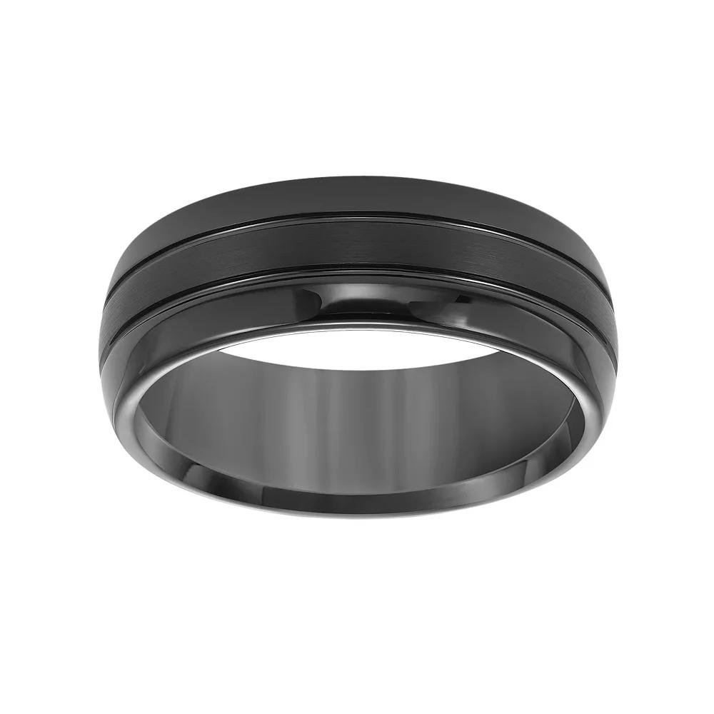 AXL Black Tungsten Groove Men's Wedding Band, Size: 8.50 Product Image