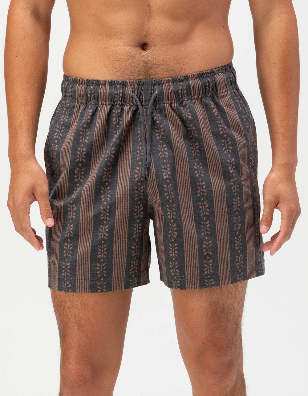 RSQ Mens Stripe Swim Shorts - BLACK/BROWN Product Image