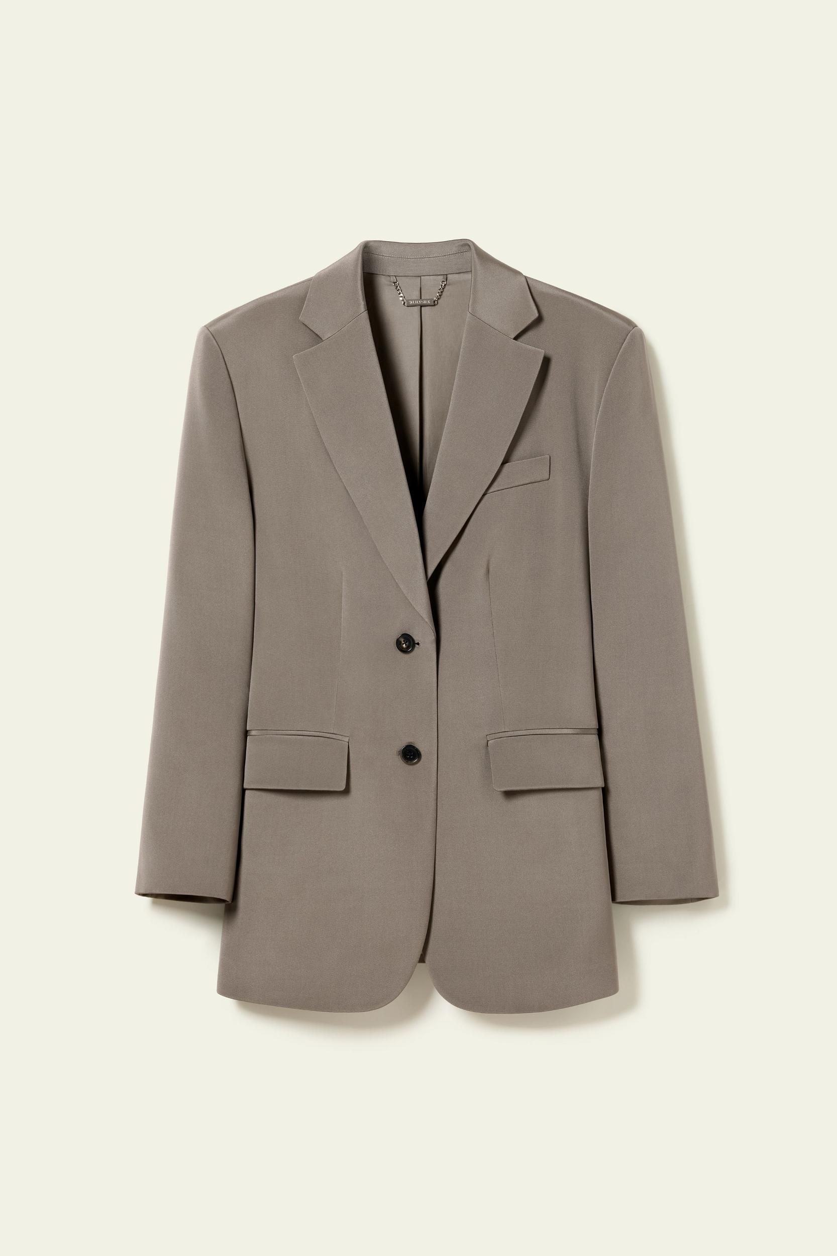 Oversized Padded-Shoulder Silk Blazer Product Image