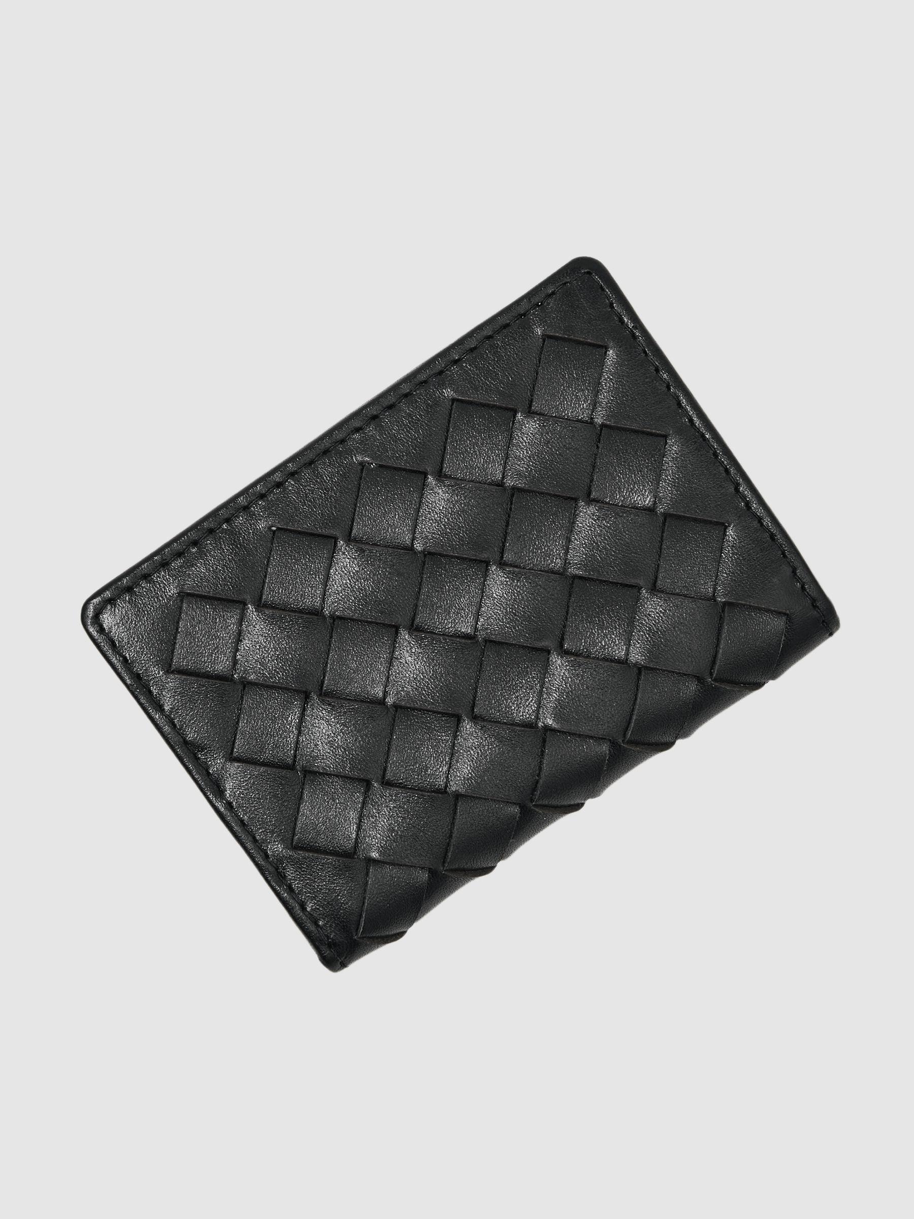 Leather Large Lattice-Effect Cardholder in Black Product Image