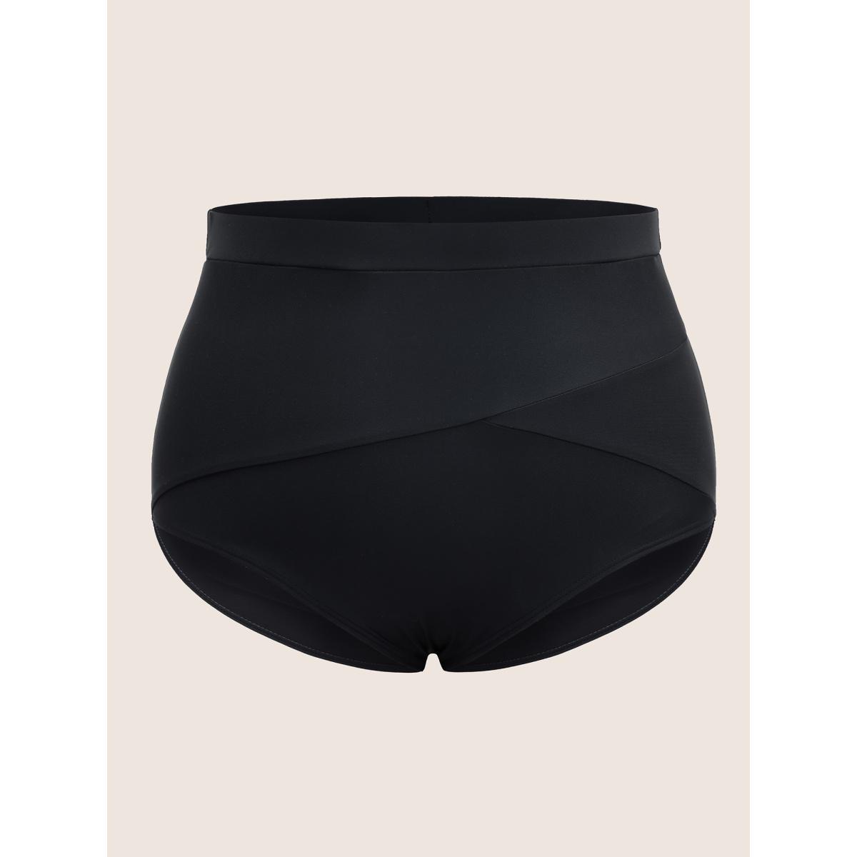 Plus Size High Rise Plain Patchwork Swim Bottom Women's Swimwear Black Beach Non High stretch Skinny High Rise Curve Swim Bottoms BloomChic 18-20/2X Product Image