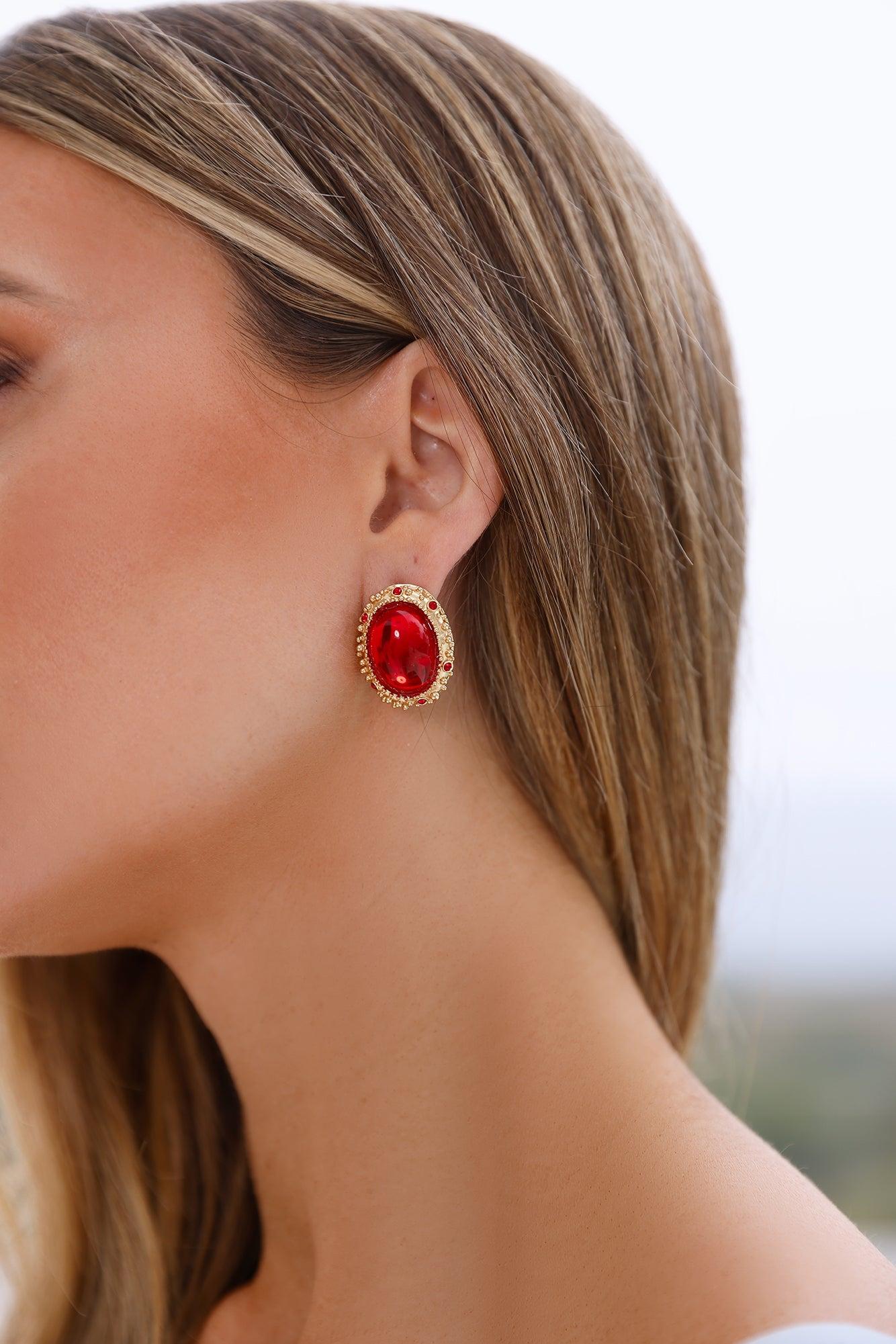 18k Gold Plated Velvet Ruby Gems Earrings Gold Product Image