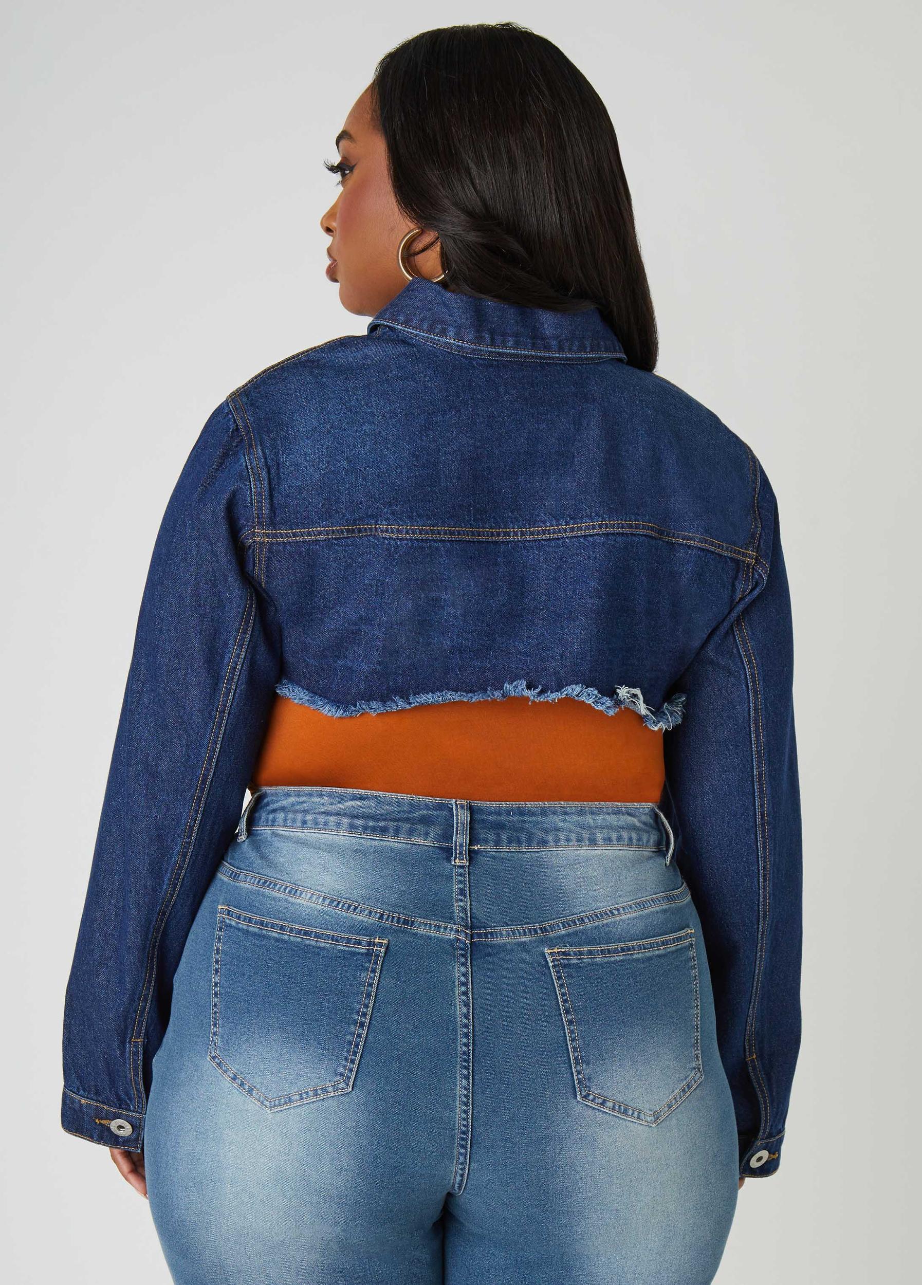 Cropped Frayed Denim Jacket Product Image