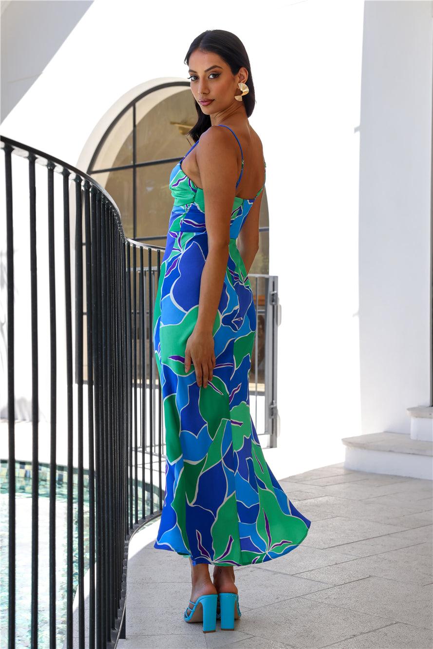 Patch Up Satin Maxi Dress Blue Product Image