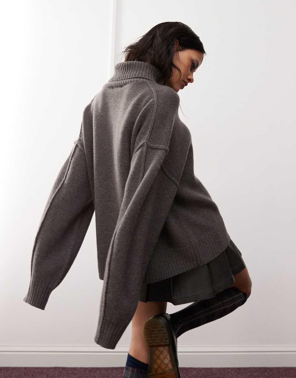 Weekday Dita wool turtle neck sweater in mole melange Product Image