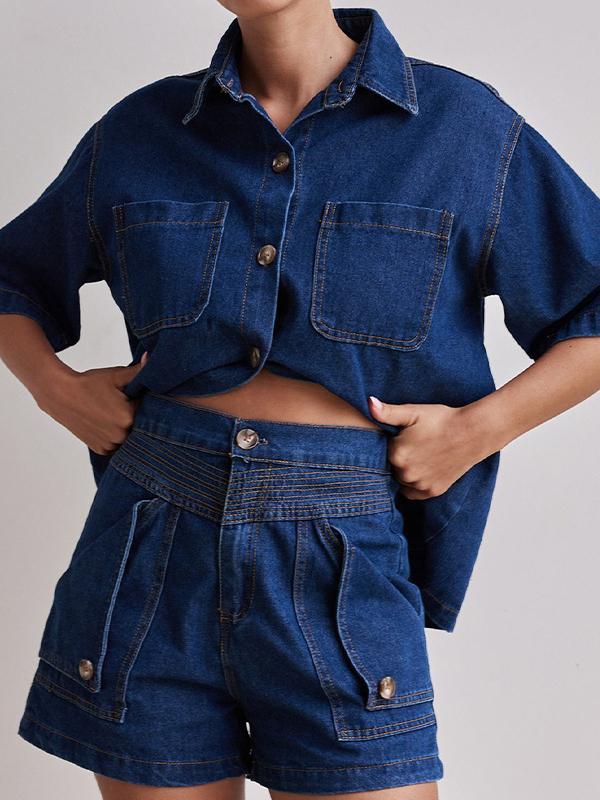 Loose Short Sleeves Split-Joint Lapel Blouses&Shirts Tops Product Image