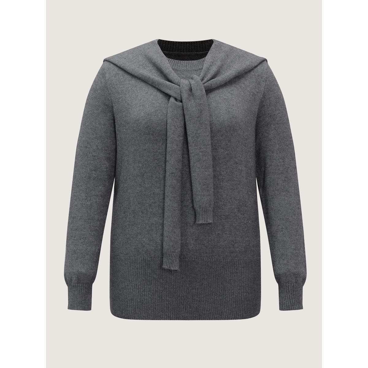 Plus Size Detachable Shawl Round Neck Pullover DimGray Women Office Long Sleeve Round Neck Office Pullovers BloomChic 28/5X Product Image