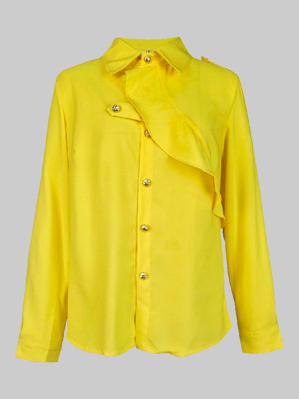 Long Sleeves Loose Asymmetric Buttoned Lapel Blouses&Shirts Tops Product Image