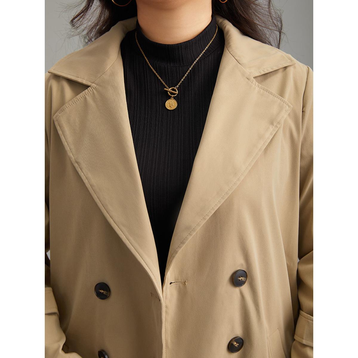 Plus Size Plain Double Breasted Lapel Collar Belted Trench Coat Women Champagne Casual Plain Ladies Everyday Winter Coats BloomChic 18-20/2X Product Image