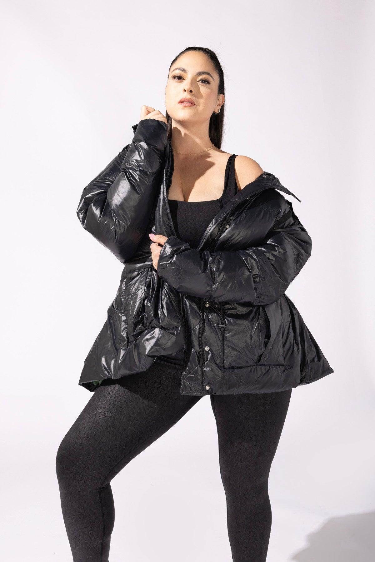 Pearl Peplum Puffer Jacket - Black Product Image