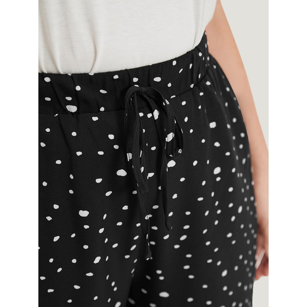 Plus Size Polka Dot Drawstring Pocket Split Hem Pants Women Black Elegant High Rise Dailywear Pants BloomChic 30/6X Product Image