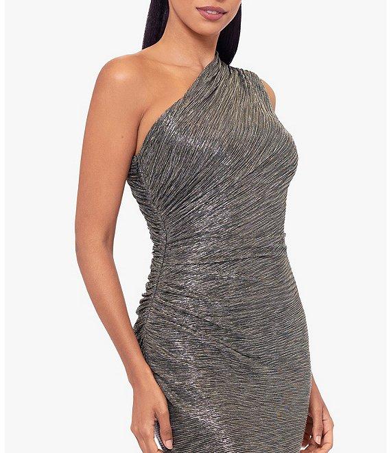 Betsy & Adam Galaxy Pleated One Shoulder Gown Product Image