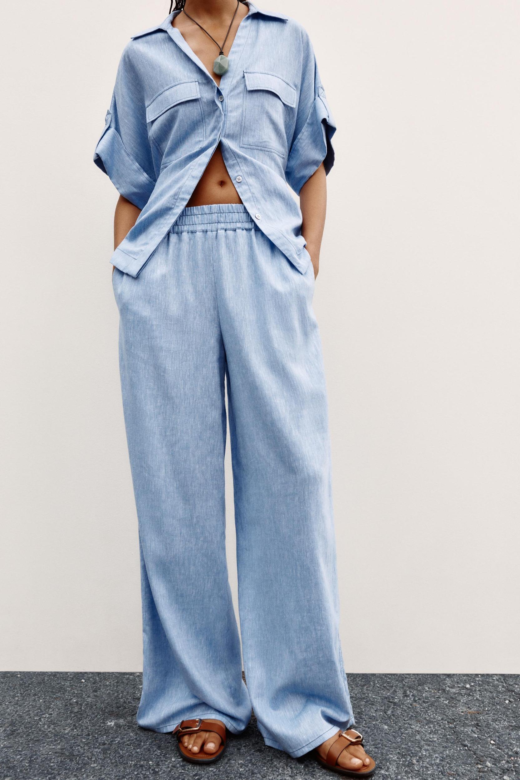 WIDE LEG LINEN PANTS Product Image