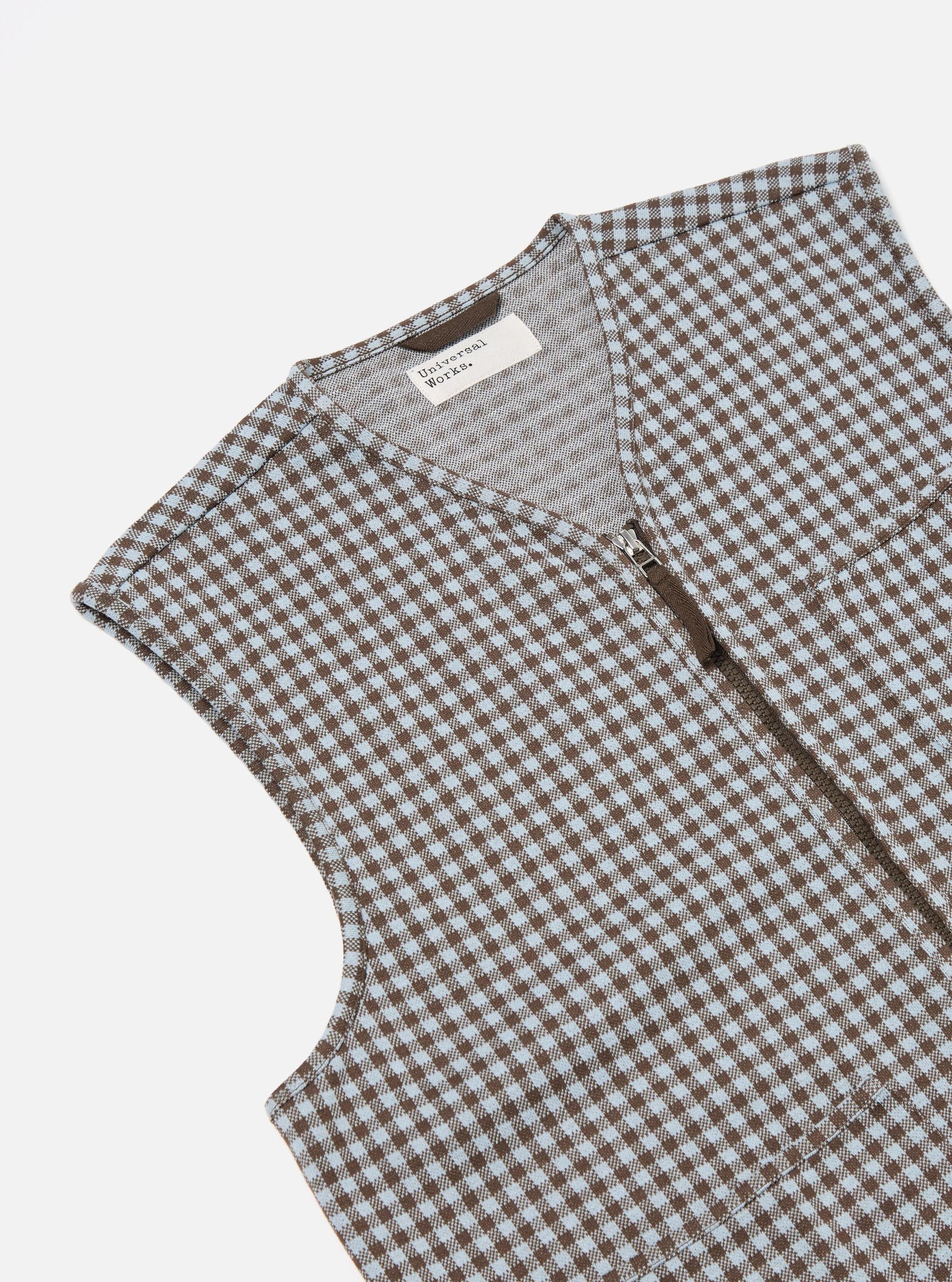 Brown/Sky Gingham Cotton Zip Gilet Product Image
