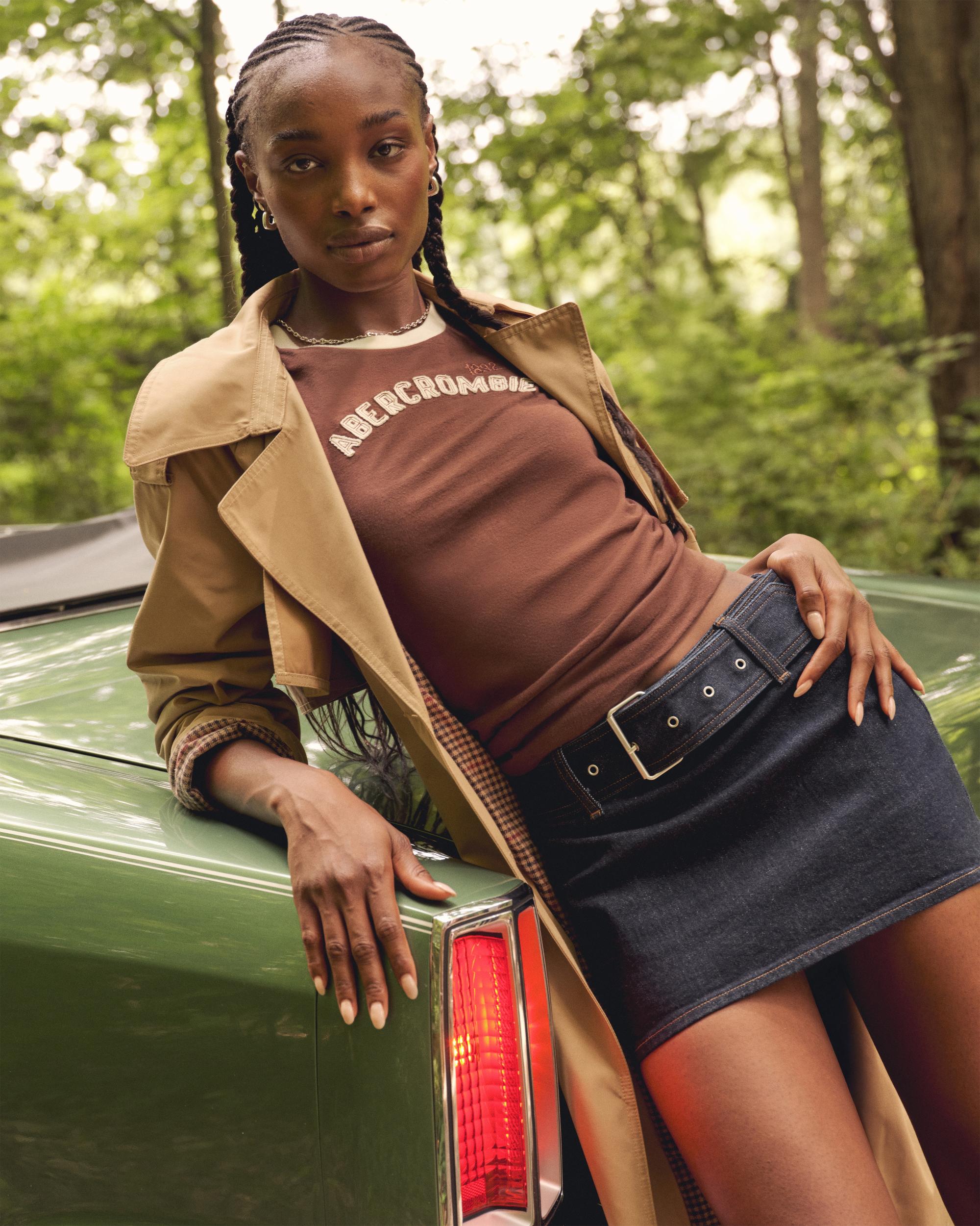 Mid Rise Belted Denim Mini Skort Product Image